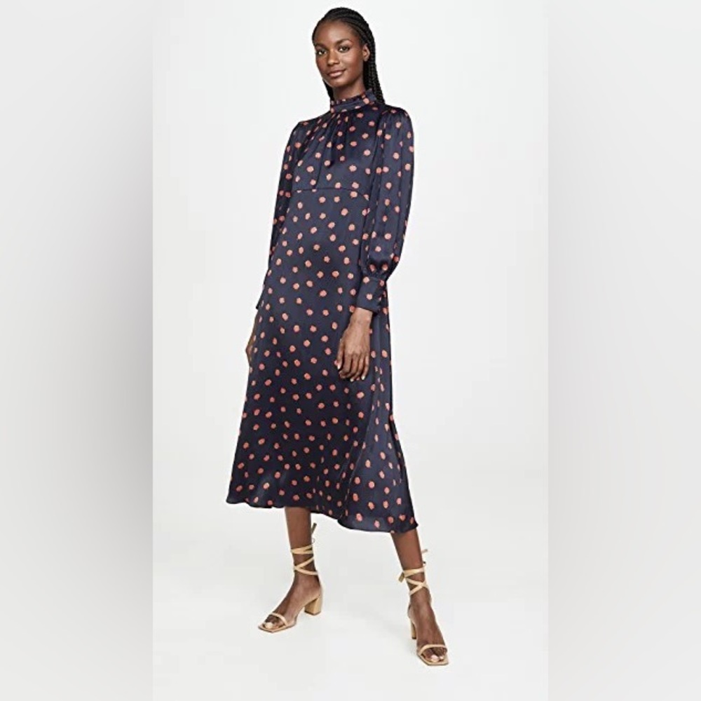 Hatch Navy and Red Patterned Midi Dress